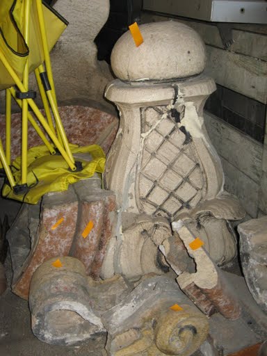 An exterior terra cotta finial, Shoreland, in attic storage sepot. 2009