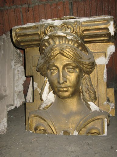 A plaster, gold painted finial, Shoreland, in attic storage  Sept. 2009