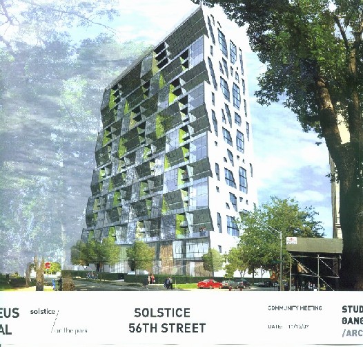 rendering of Solstice on the Padk at 56th an Cornell.. Antheus Capital and Studio/Garg/Architects