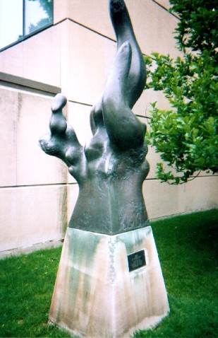 Richard Hunt, "Why"  outside Smart Museum