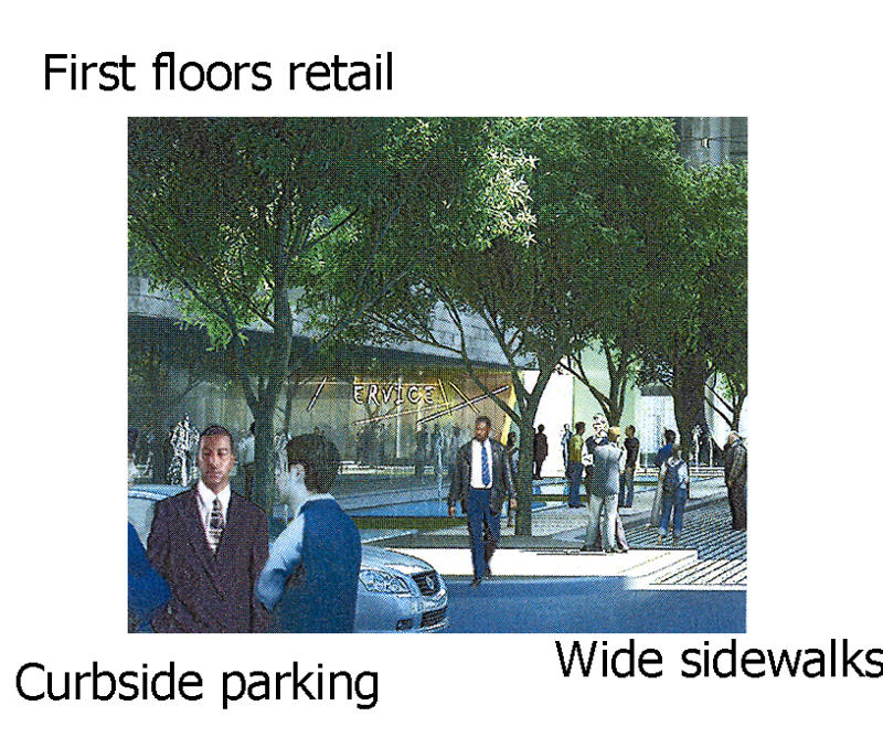 A stret scene in the plaza  street. Added markings by Trish Morse