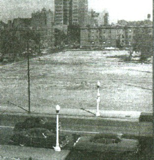 Land cleared for Hyde Park Shopping Center. Disatisfaction with land for local businesses was a factor behind building Kimbark and Harper centers.