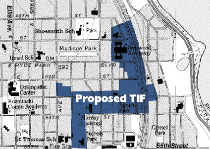 Generalized map of the 53rd St. TIF district