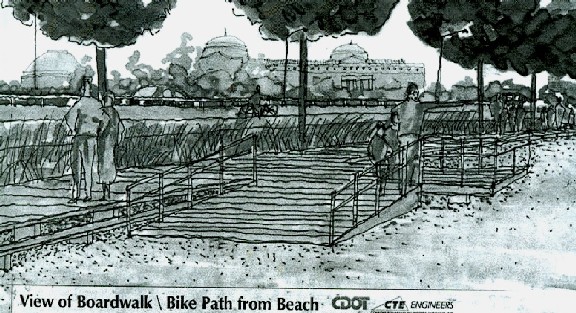 View of 57th boardwalk and ramp onto beach