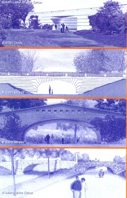Stylizaiton of 57th , 63rd, Marquette underpasses