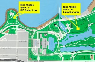 Map of Nike sites, Promontory Point, Jackson Park