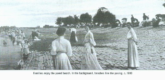 Families enjoying the paver beach c. 1910
