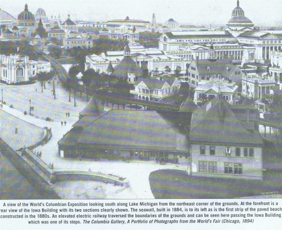 View south over the Columbian Exposition from Iowa Building and shore