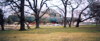 Views of the sub as it is brought out and rouds the corners of the Museum