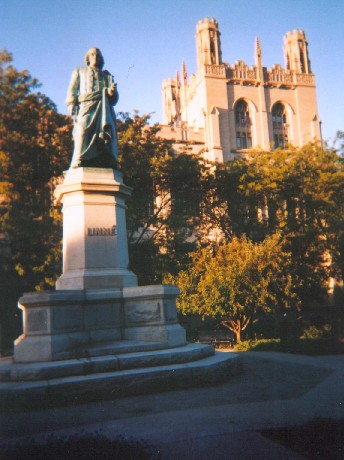 Linne (Lineaus) statue in the Midway Readers and  Winter Garden, east of Ellis at 59th, near University of Chicago
