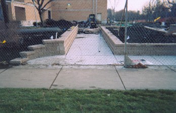 Nichols Fieldhouse and plaza/new formal garden in construction December 2003