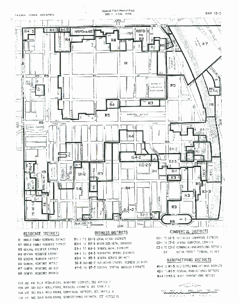 Specific zoning of East Hyde Park north of 55th Street and of Kenwood with key