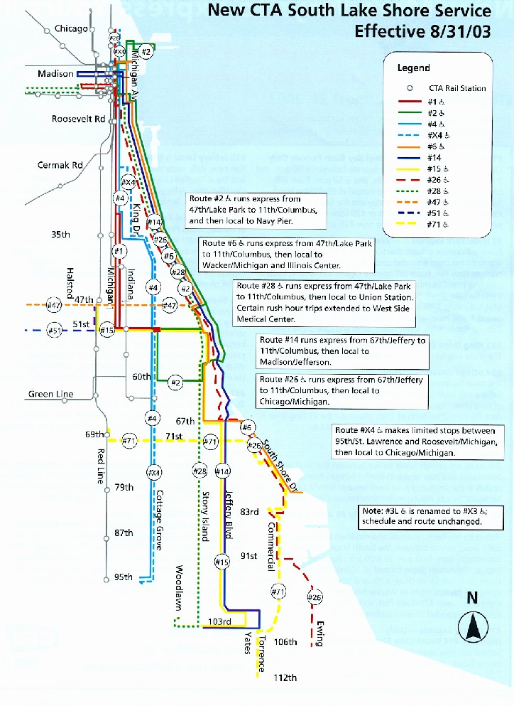 CTA map of the origninal changes south lakefront, autumn 2003