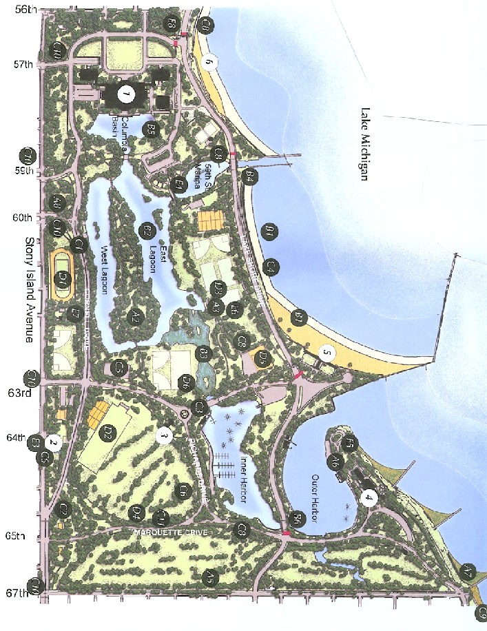 Jackson Park Framework Plan and localized impacts on the map