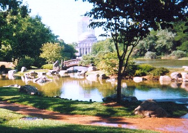 Closer of classic view across moon bridge toward MSI