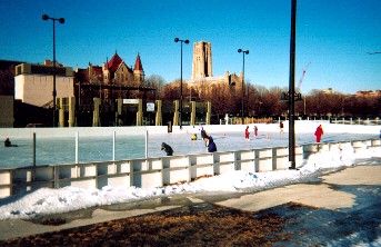 4 scenes of the Midway Plaisance Skating Rink, the last day of Skating, March, 2003