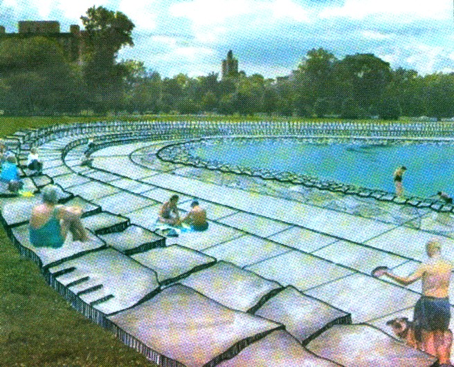 city plan July 2003 top 2 rows lime, rest concrete, concrete tow at water