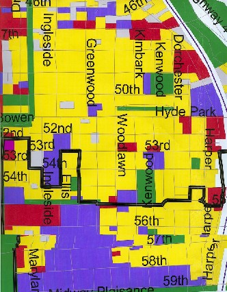 Zoning land use map-central Hyde Park and Kenwood, with east and sout fringes but not west edge
